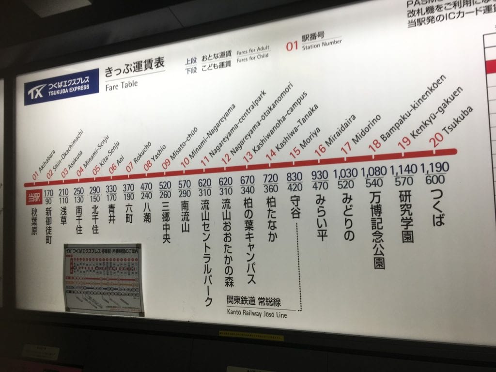 ＪＲ秋葉原駅～つくばエクスプレス～研究学園　8：30到着