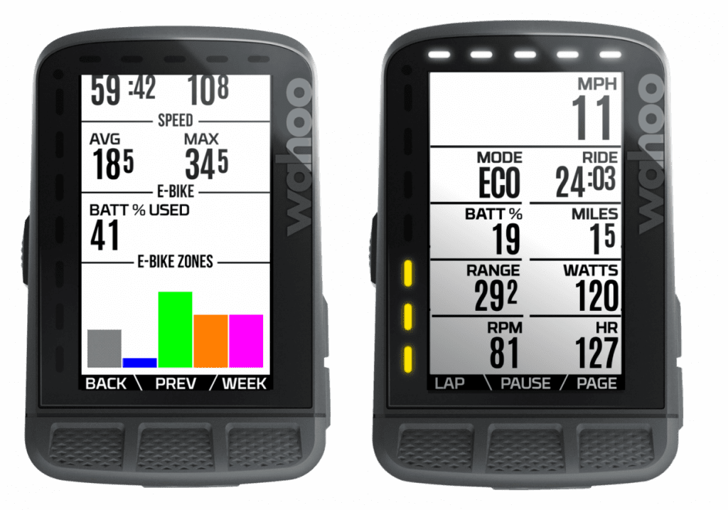 ELEMNT ROAM 上にて ANT+ LEV 情報が表示されている様子 （日本語設定時には日本語で表示される。）