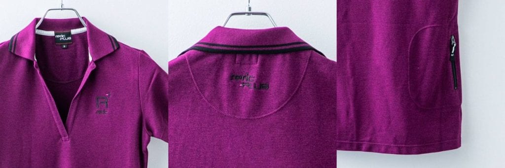 ・左胸に「reric PLUS」のロゴ刺繍 ・襟下に「reric PLUS」のロゴ刺繍 ・右後ろにファスナー付きポケット